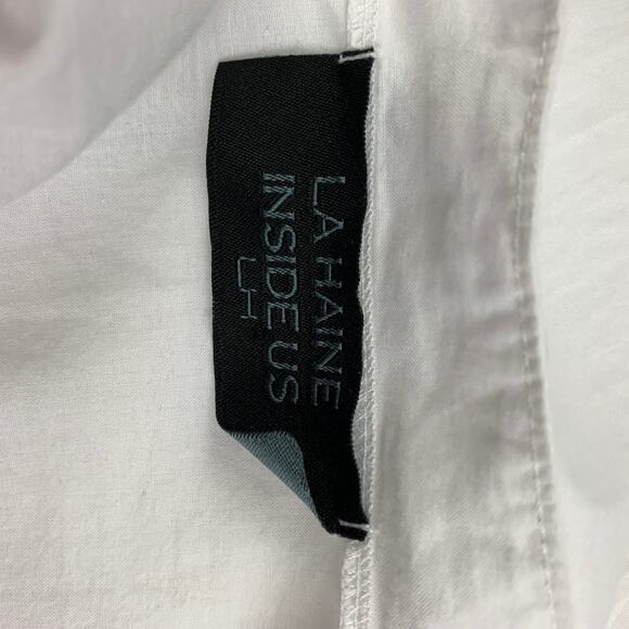 LA HAINE Size L White Cotton Nehru Collar Long Sleeve Shirt - Picture 5 of 5